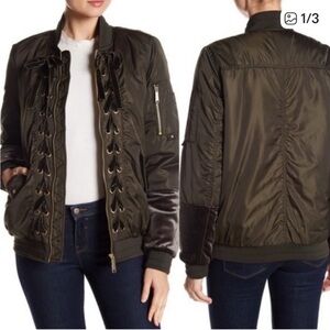 Sam Edelman Black Bomber Jacket with Lace-Up Detail
